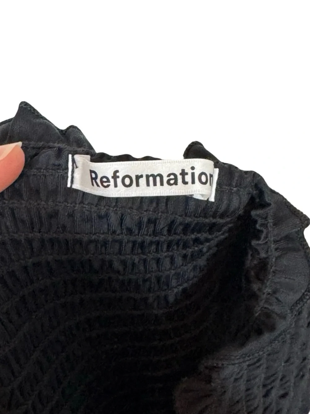 Reformation Ventura Smocked High Waisted Bikini Bottom Black